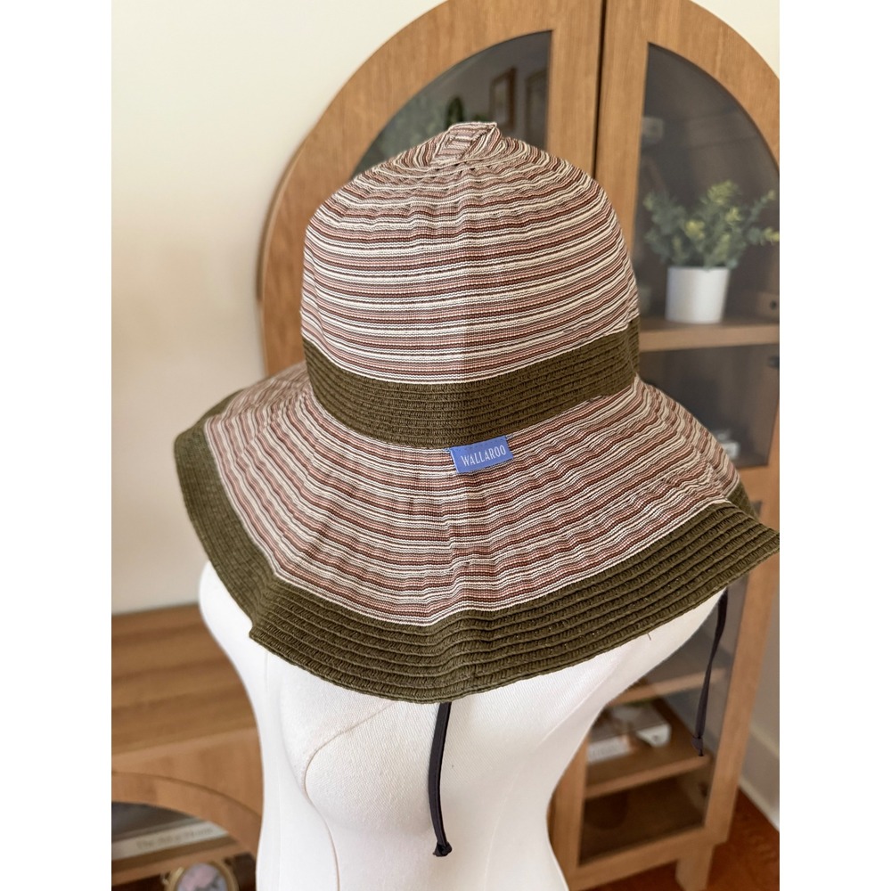Wallaroo Hat Company Ginger Sun Hat Brown Olive Green Striped Wide Brim Packable